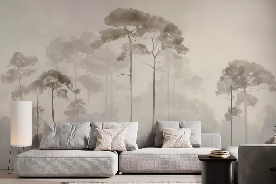 wall murals Светле силуете борова у акварелном стилу w04634