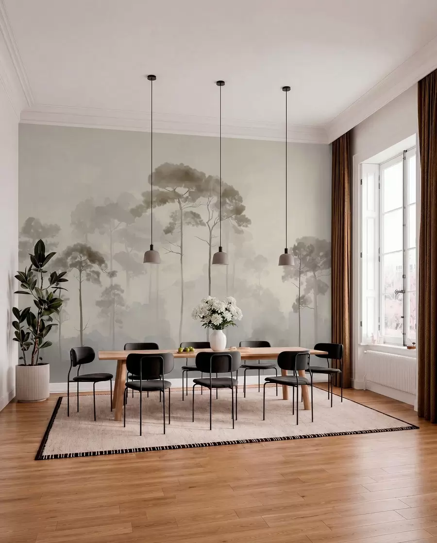 wall murals Светле силуете борова у акварелном стилу w04634