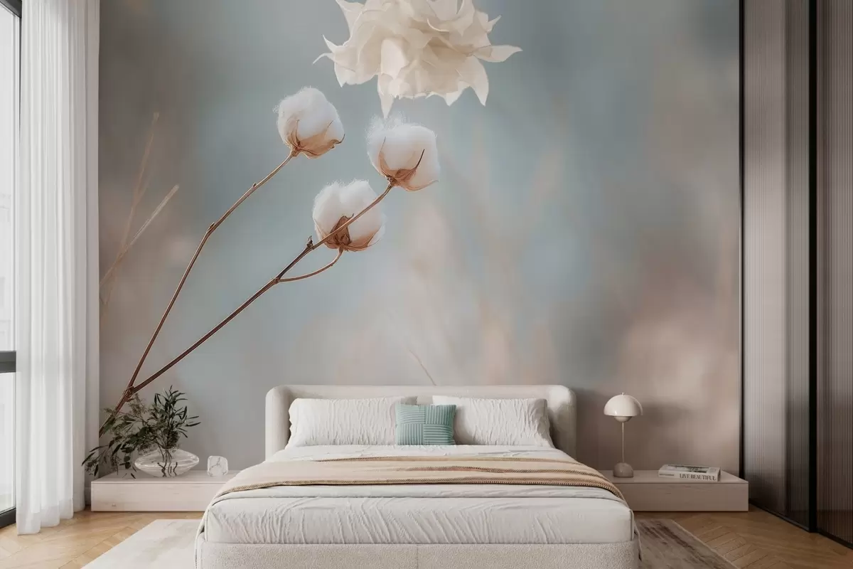 wall murals Три цвета памука на замагљеној позадини w04820