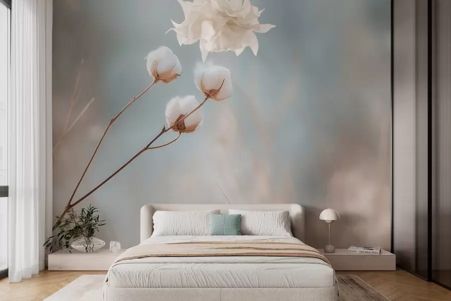 wall murals Три цвета памука на замагљеној позадини w04820