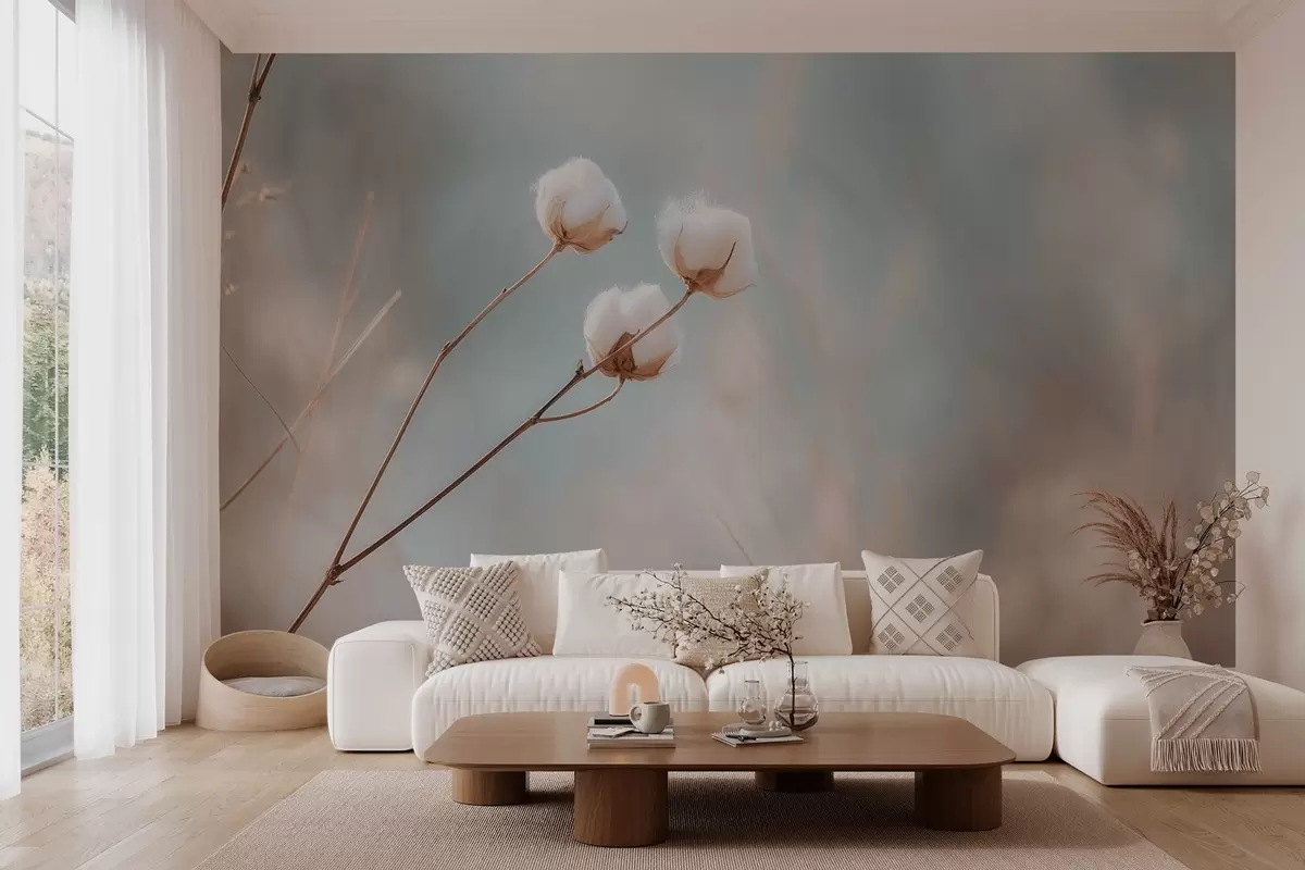 wall murals Три цвета памука на замагљеној позадини w04820