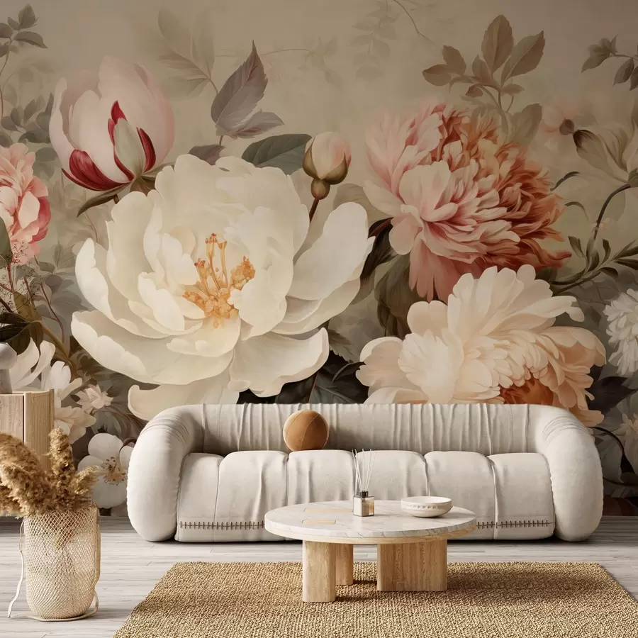wall murals Нежни божури и хризантеме у пастелним нијансама w09350