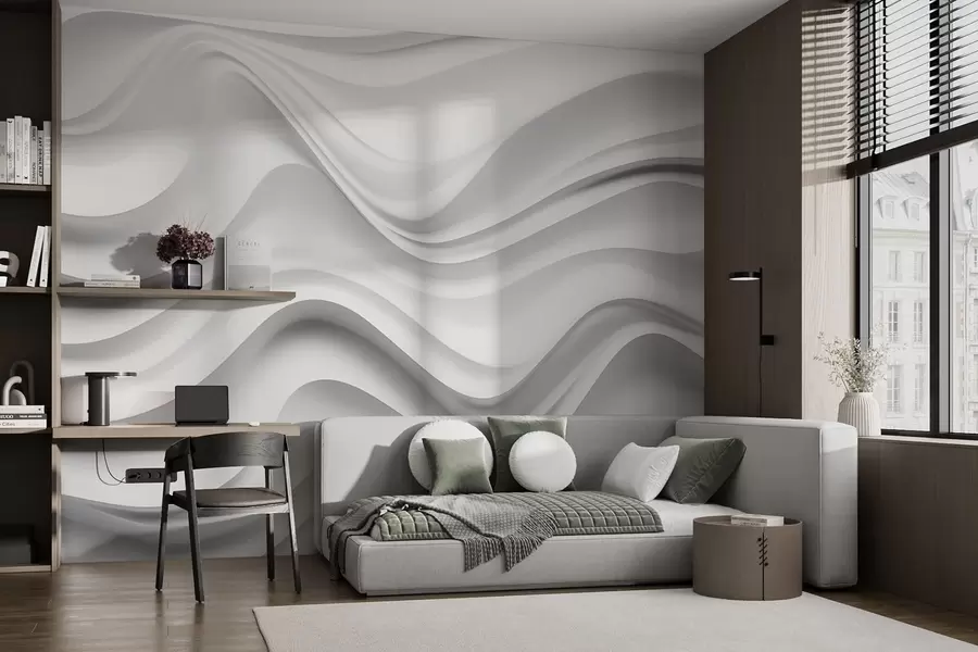 wall murals Црно-бела апстрактна 3Д композиција са глатким таласима w09506
