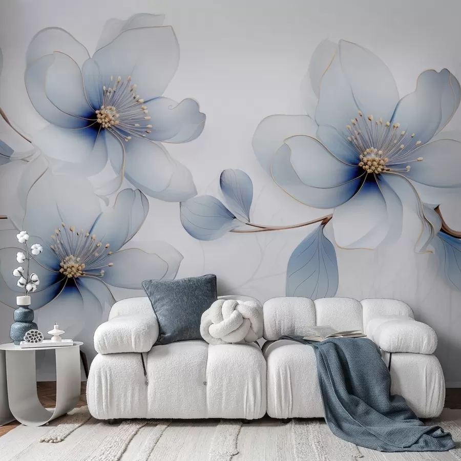 wall murals Елегантна композиција цветова магнолије у нијансама плаве w09520