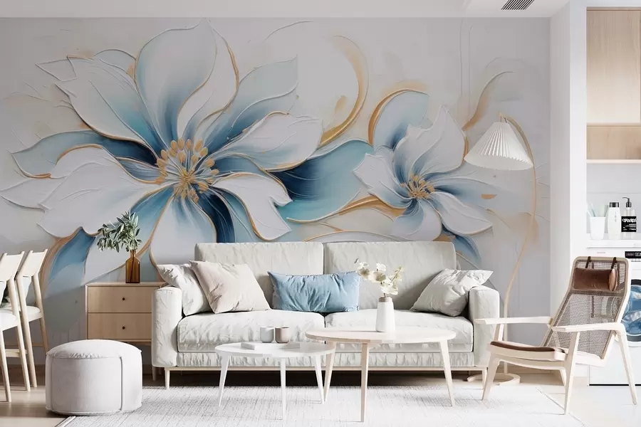 wall murals Сликовита апстракција са плавим цвећем у стилу уљаног сликарства w09524