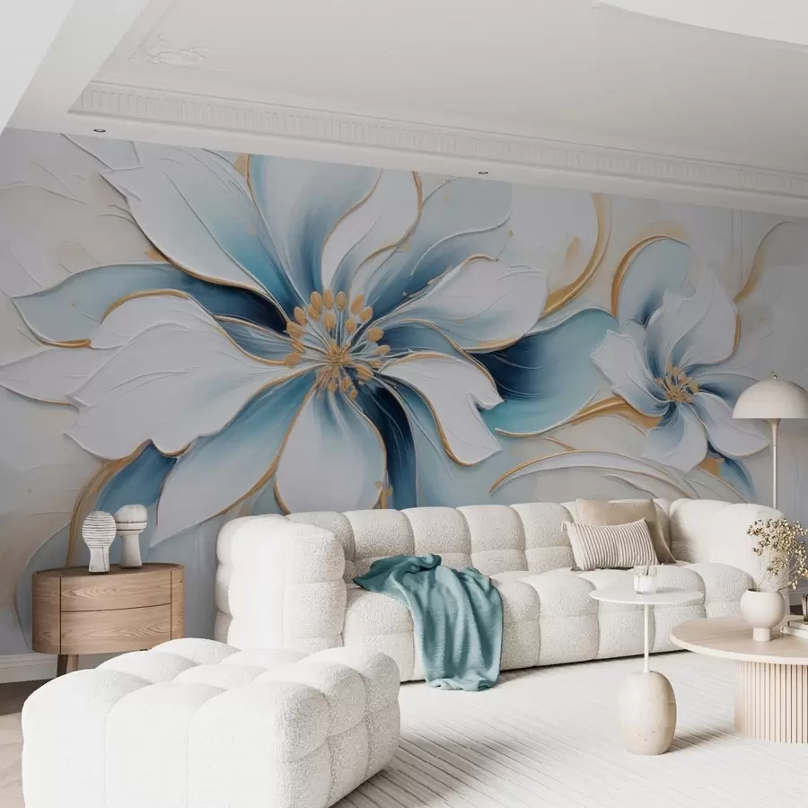 wall murals Сликовита апстракција са плавим цвећем у стилу уљаног сликарства w09524