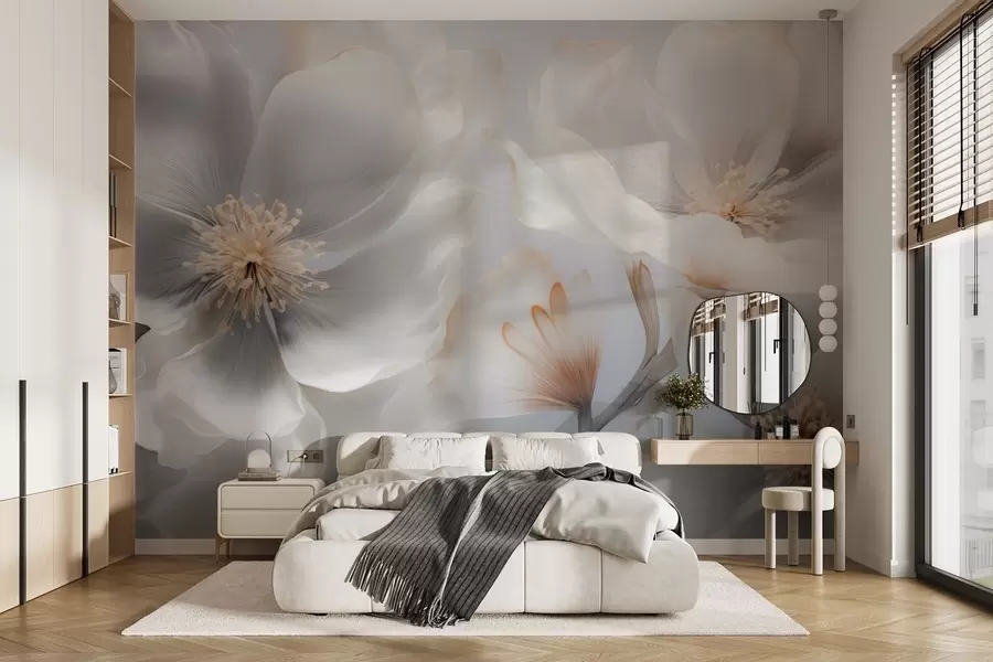 wall murals Седефасто цвеће у беж-сивим и млечно-крем нијансама w09527