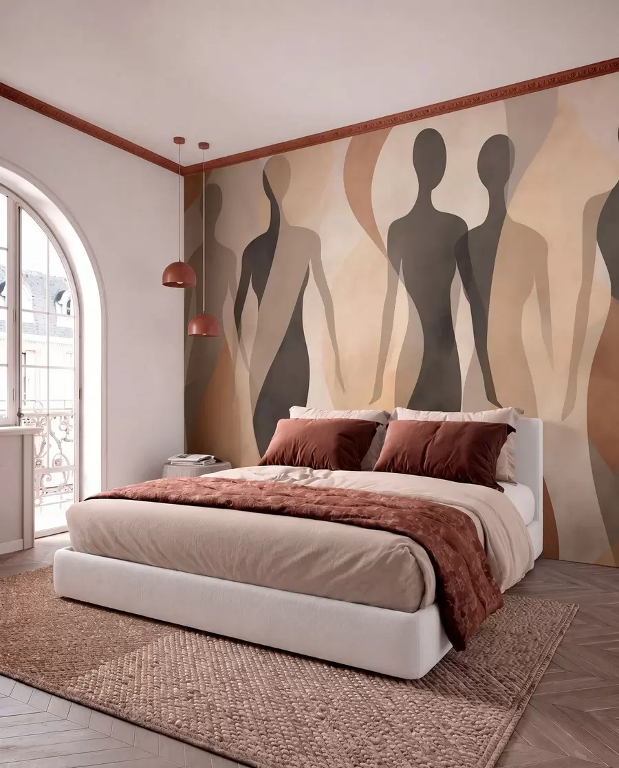wall murals Силуетне фигуре и меки таласи у топлим беж-сивим тоновима w04787