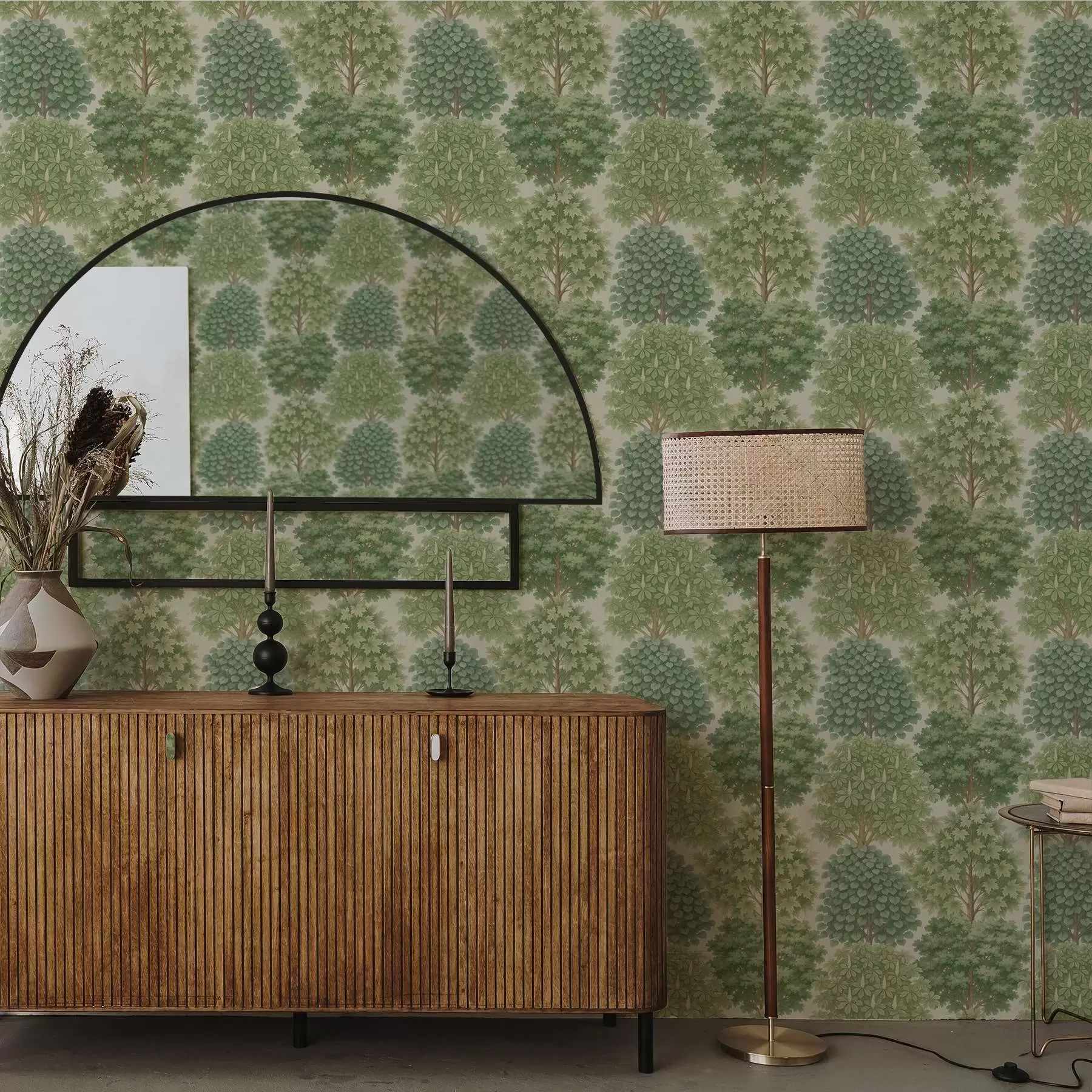 wall murals Башта са дрвећем у меком зеленилу на светлом тлу a00775