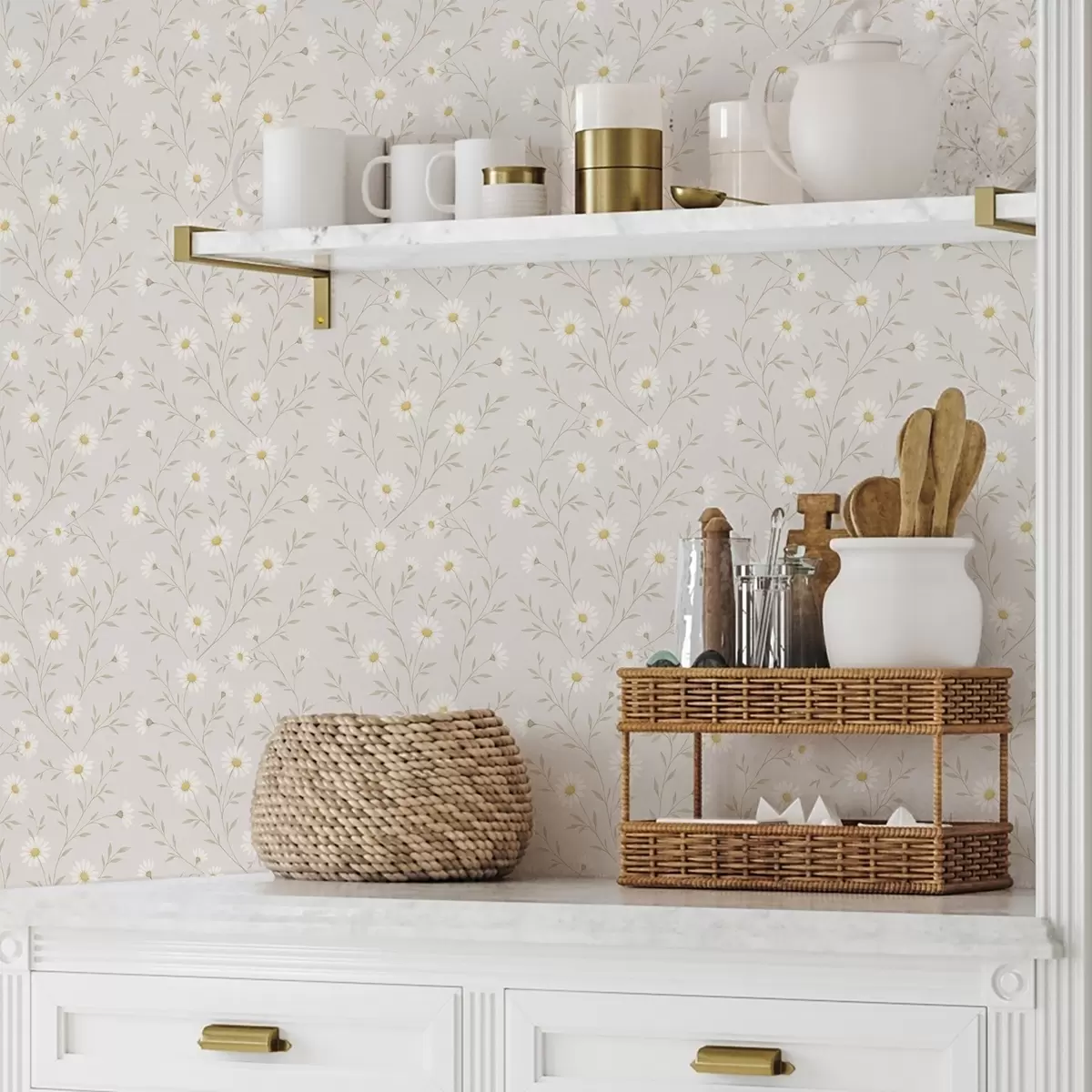 Позадина Ситне тратинчице на гранчицама, топло беж боје a00777