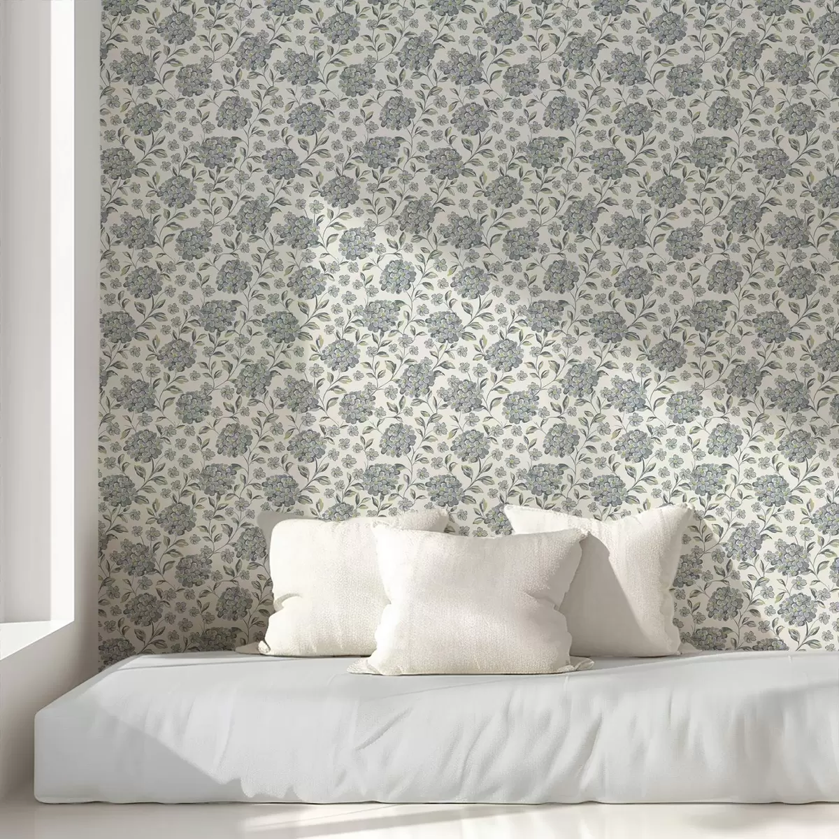 Позадина Четкасти цветови и листови у сиво-плавој палети a00778