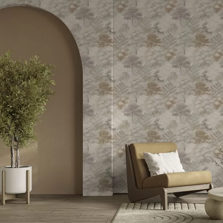 wall murals Нежна шума у магли, меки беж-сиви тонови a00785