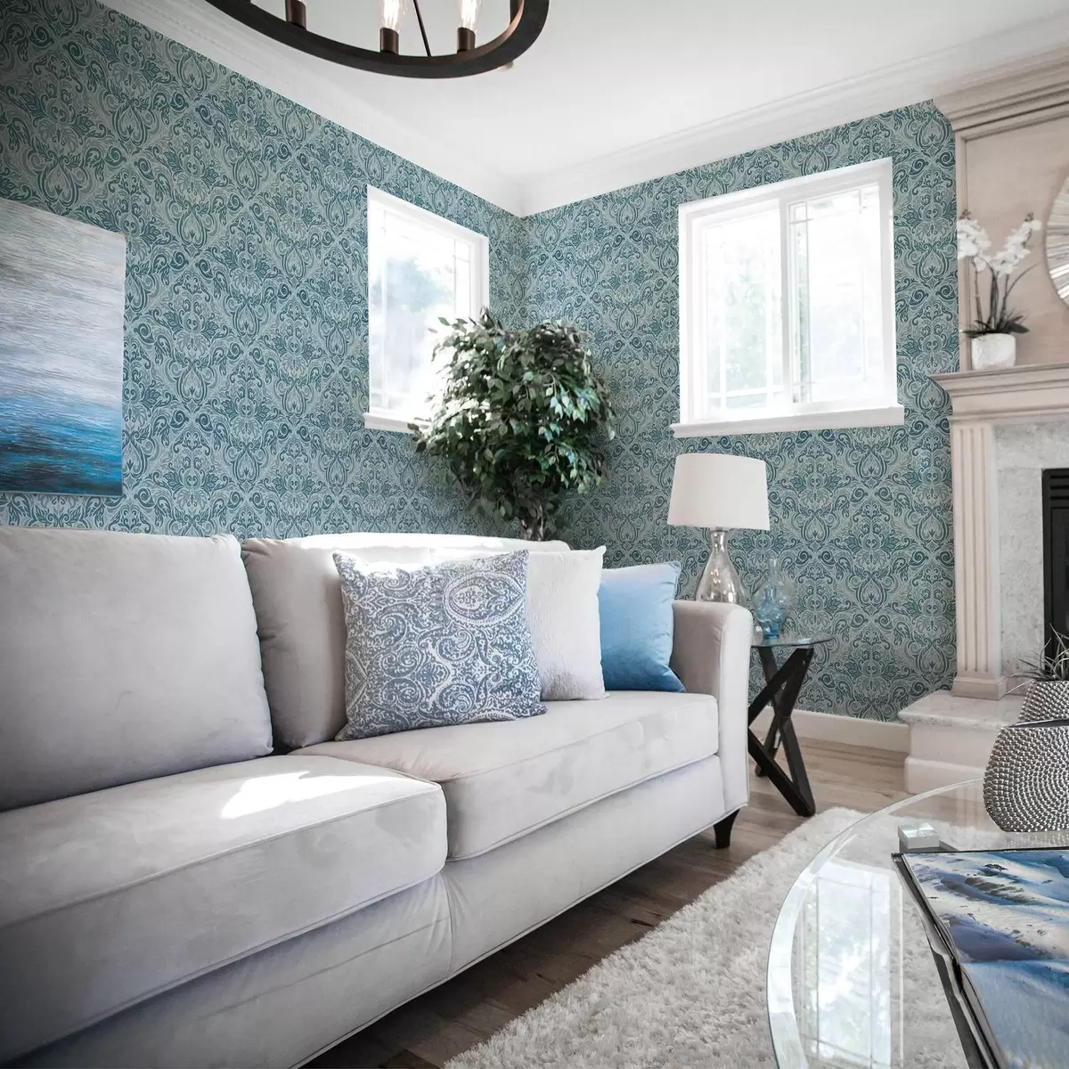 Позадина Класични дамаск, тамноплава на светлоплавој подлози a00826