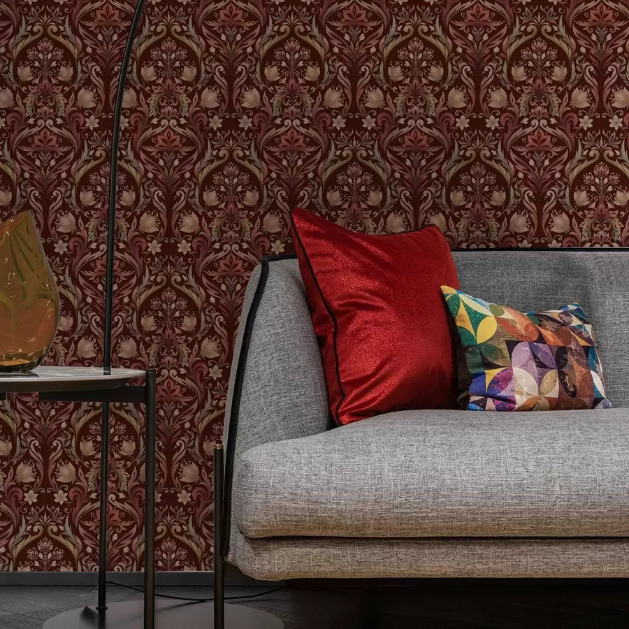 wall murals Украс од тулипана, богата бордо позадина a00827v2