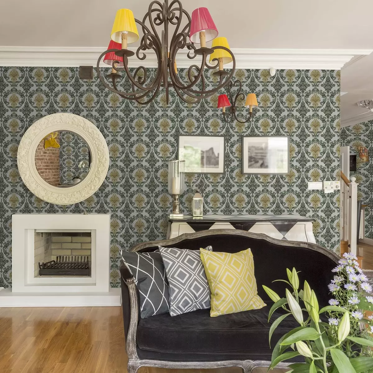 Позадина Дамаск са зеленим свицима на светлој подлози a00828v1