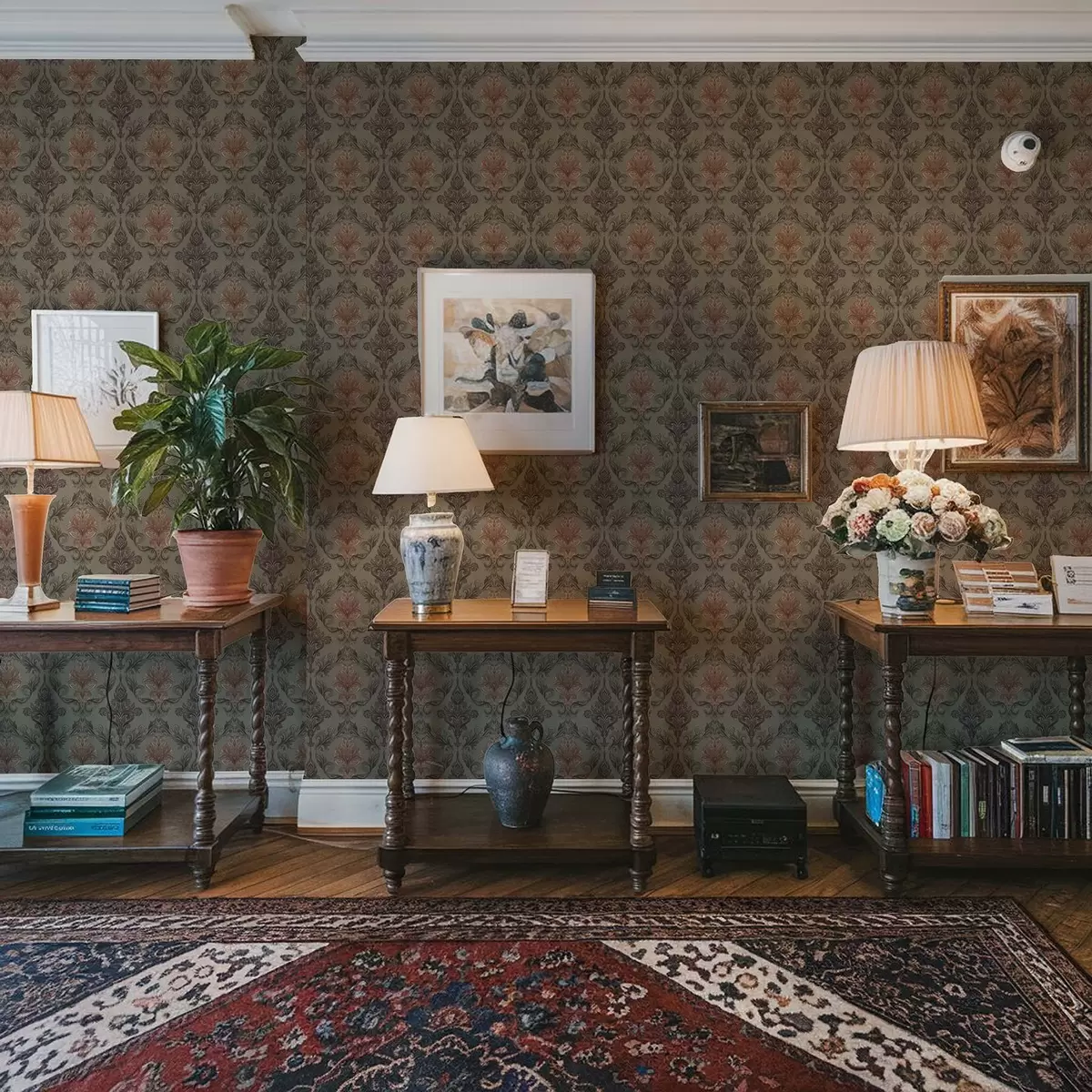 Позадина Теракотни дамаск на пригушеном маслинастом поду a00828v3