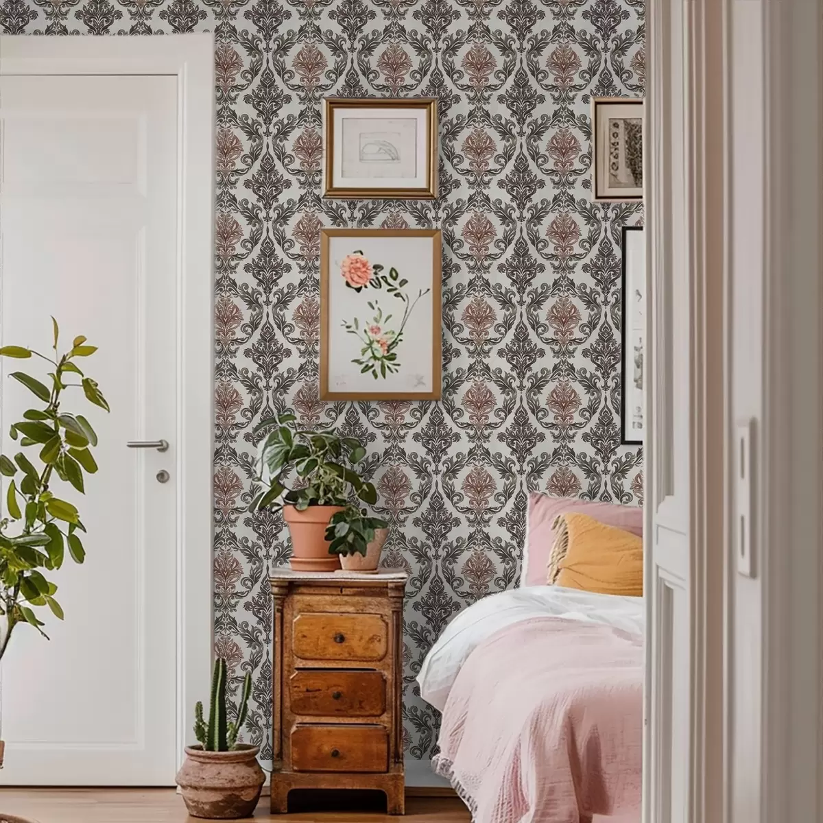 Позадина Дамаск са бакарно-смеђим акцентима на светлој подлози a00828v4