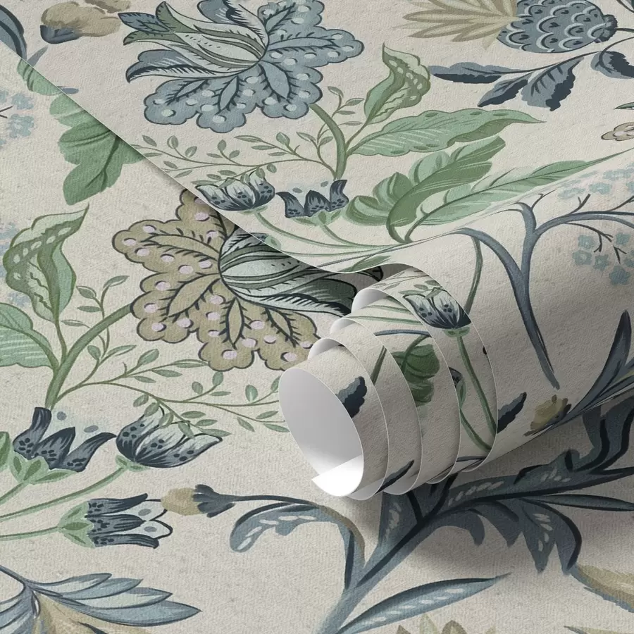 wall murals Плаво-зелени народни цвећари и листови на кремастој подлози a00863