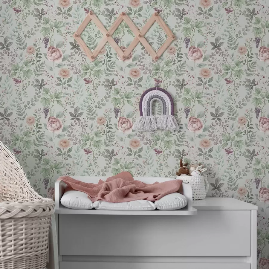 wall murals Пастелна башта са ружама, папратима и грожђем a00867