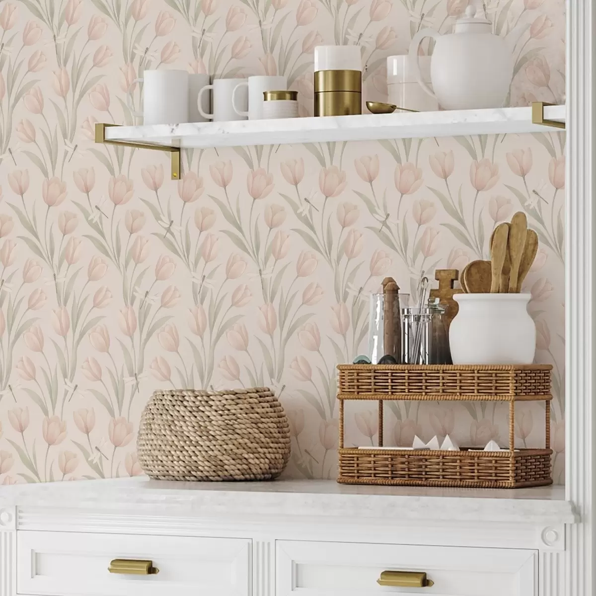 Позадина Пастелни тулипани са вилиним коњицима на руменилу a00876