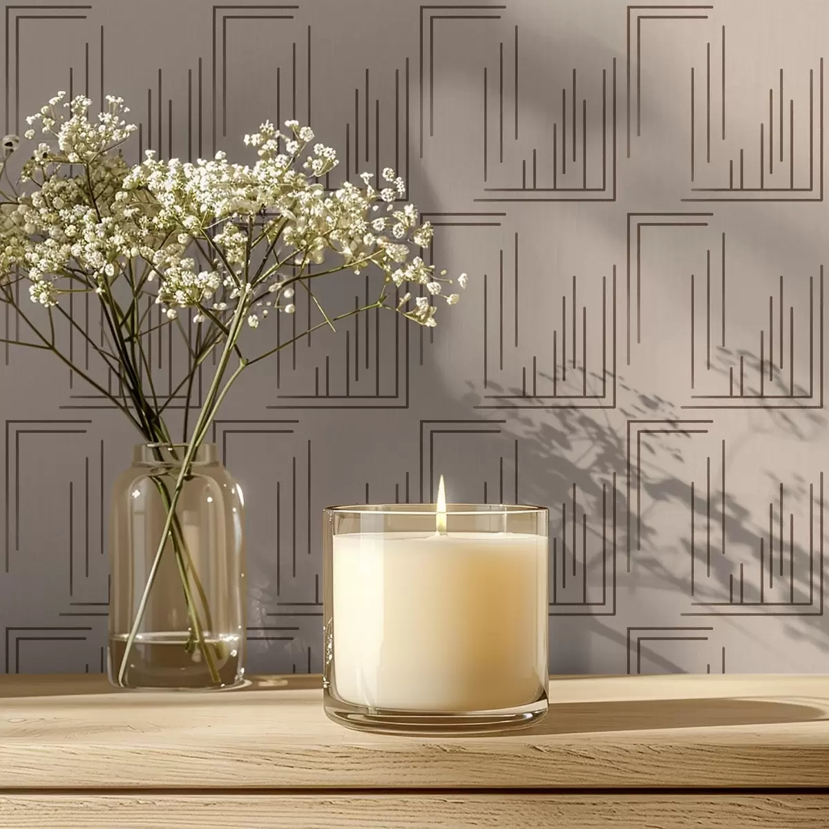 Позадина Угаони квадратићи са линијама какаоа на топлој беж боји a00910