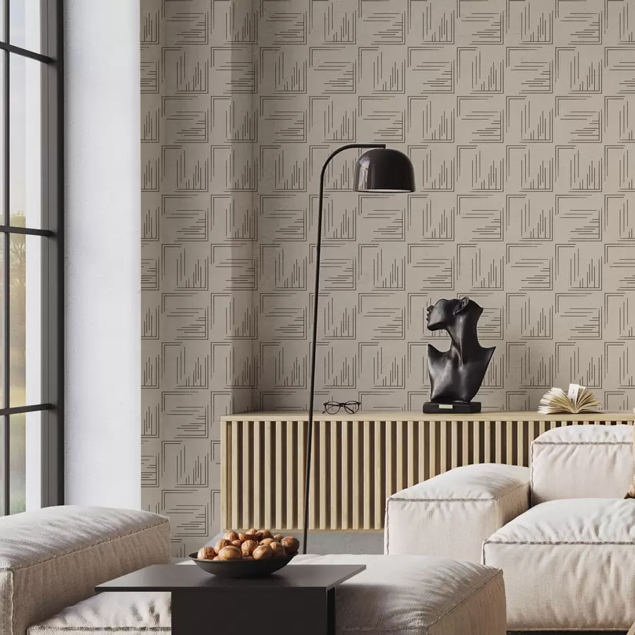 wall murals Велики какао угаони квадрати са различитим линијским испуњењима, песак a00913