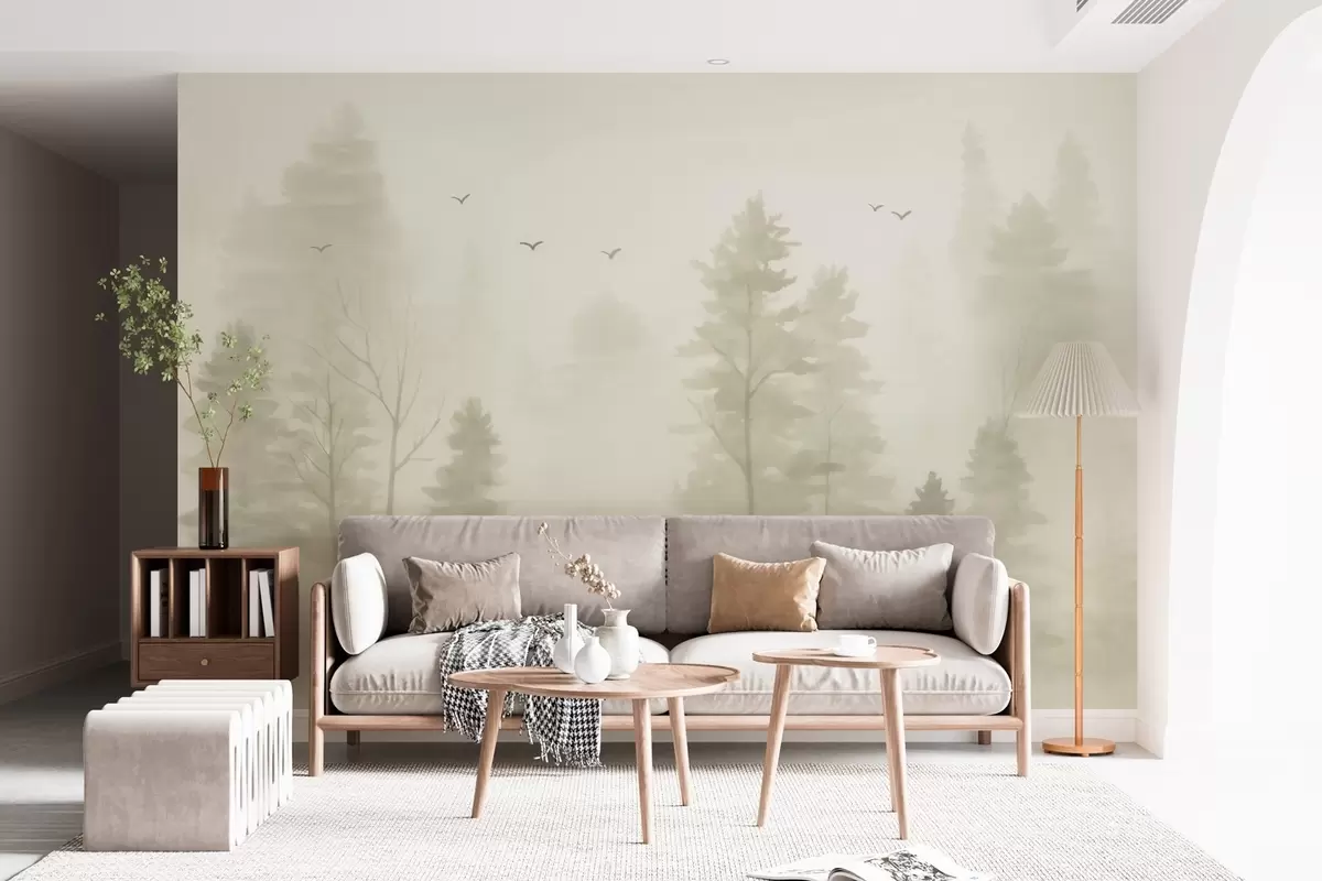 wall murals Ваздушна шума у акварелном стилу у беж тоновима w04872