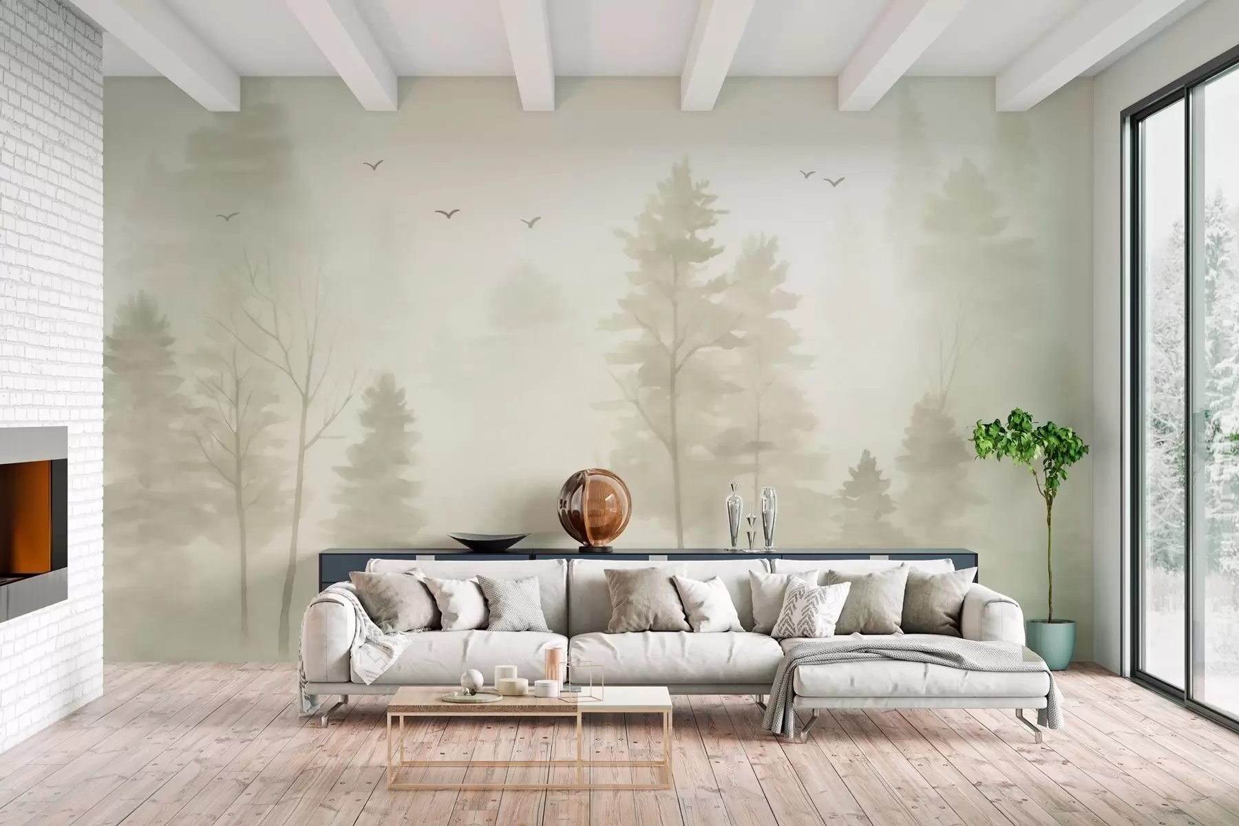 wall murals Ваздушна шума у акварелном стилу у беж тоновима w04872