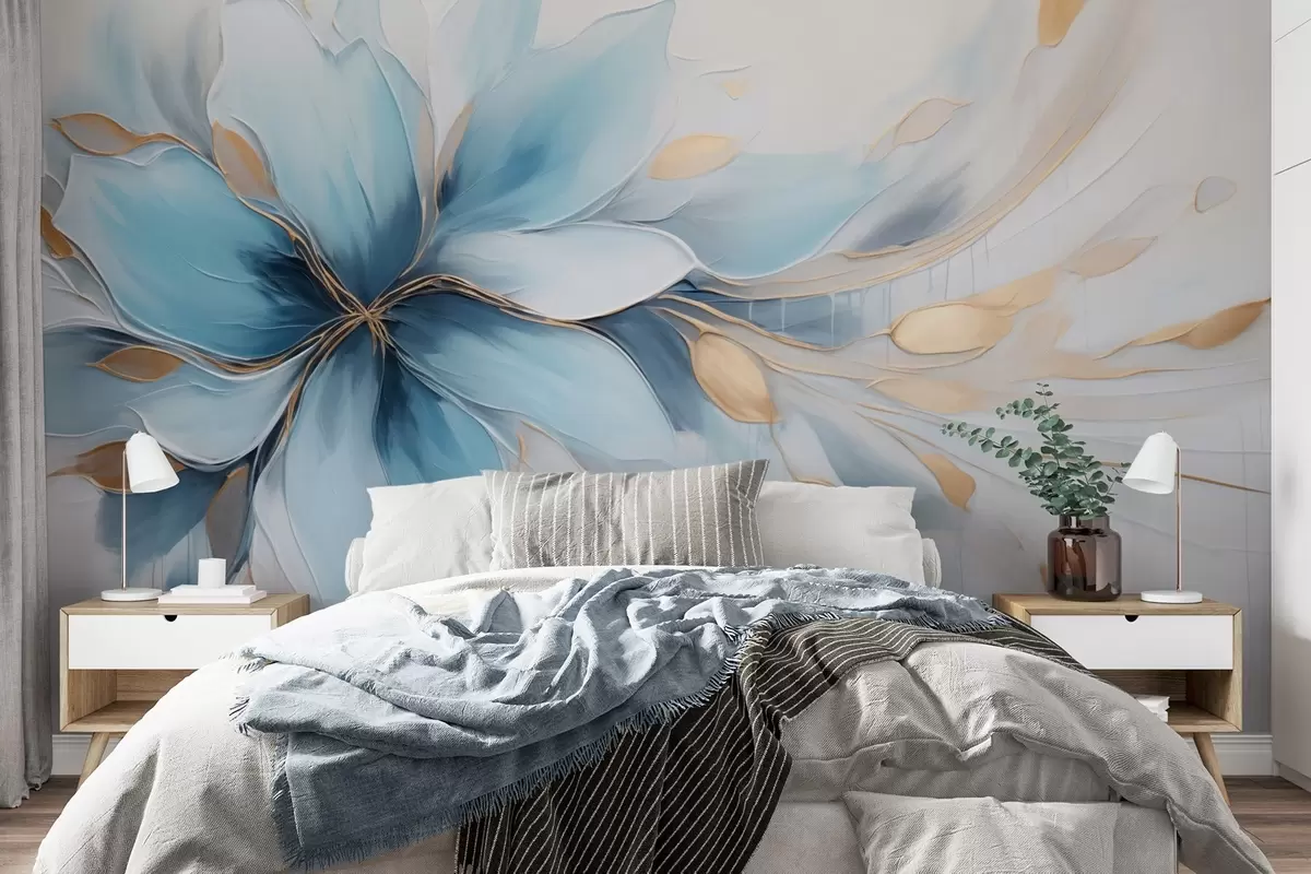wall murals Апстрактни плави цвет смирености са лишћем w09500