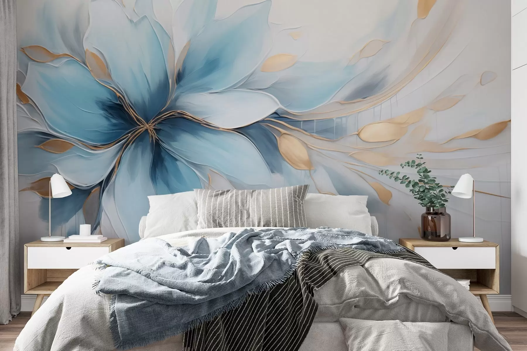 wall murals Апстрактни плави цвет смирености са лишћем w09500