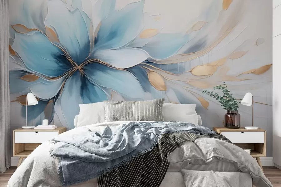 wall murals Апстрактни плави цвет смирености са лишћем w09500