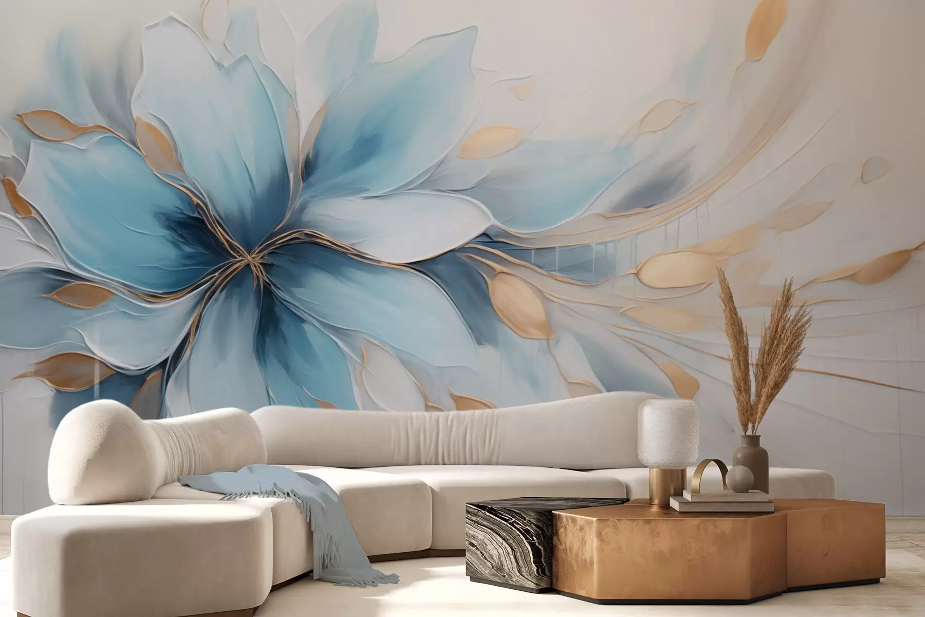 wall murals Апстрактни плави цвет смирености са лишћем w09500
