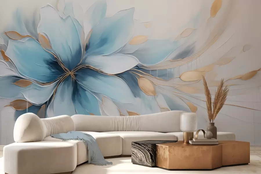 wall murals Апстрактни плави цвет смирености са лишћем w09500
