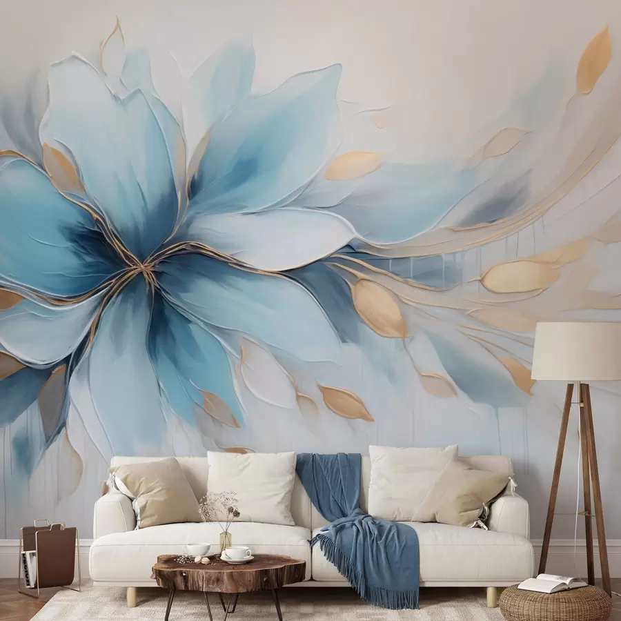 wall murals Апстрактни плави цвет смирености са лишћем w09500