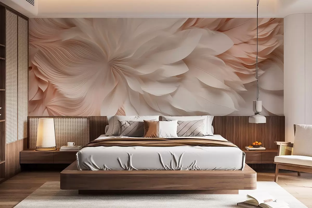wall murals Нежно апстрактно перје у покрету у беж и крем тоновима w09509