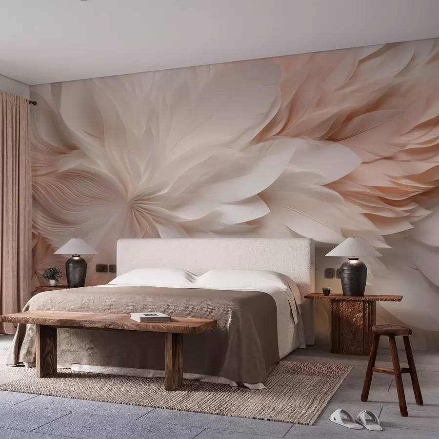 wall murals Нежно апстрактно перје у покрету у беж и крем тоновима w09509