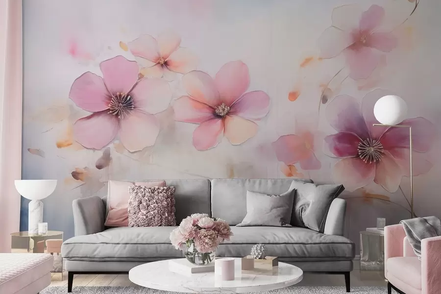 wall murals Грана са ружичастим цветовима у акварел стилу w09522