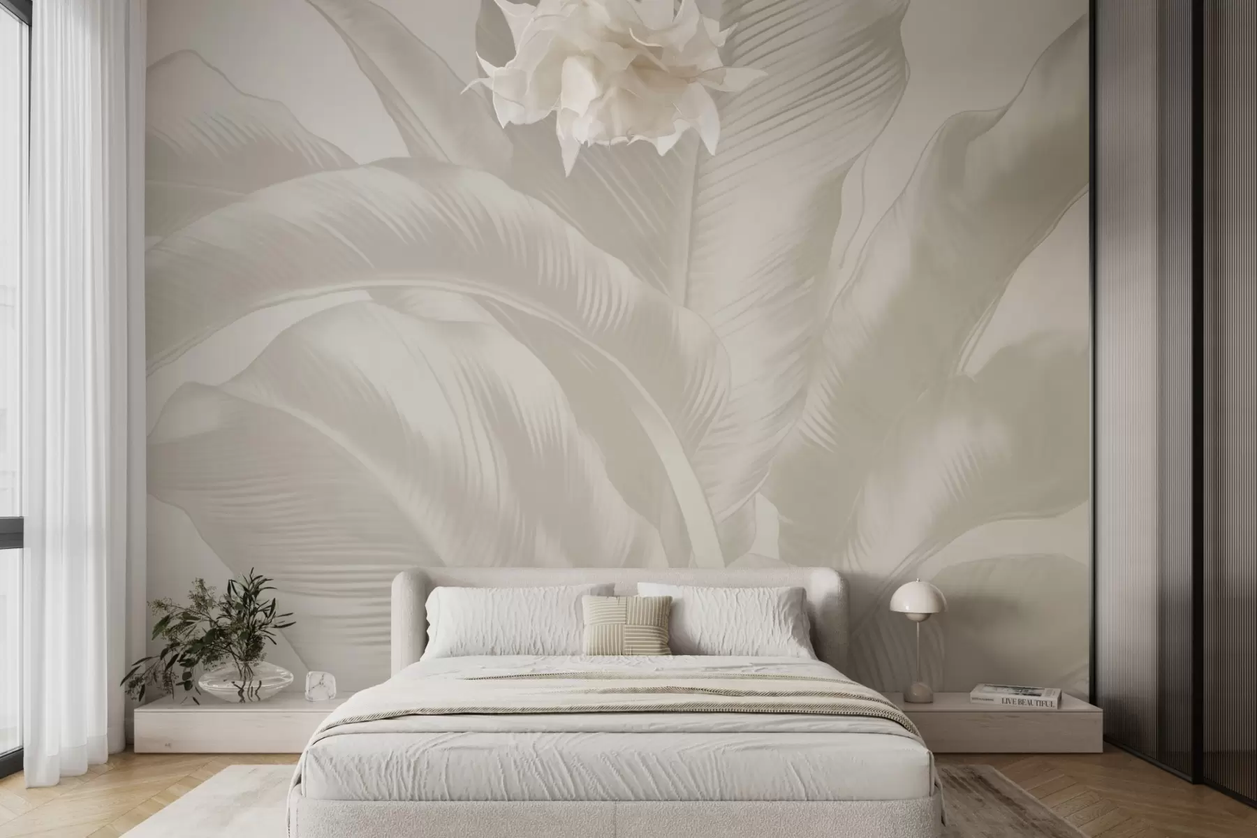 wall murals Дуги листови, листови банане са излизаним ефектом w04827
