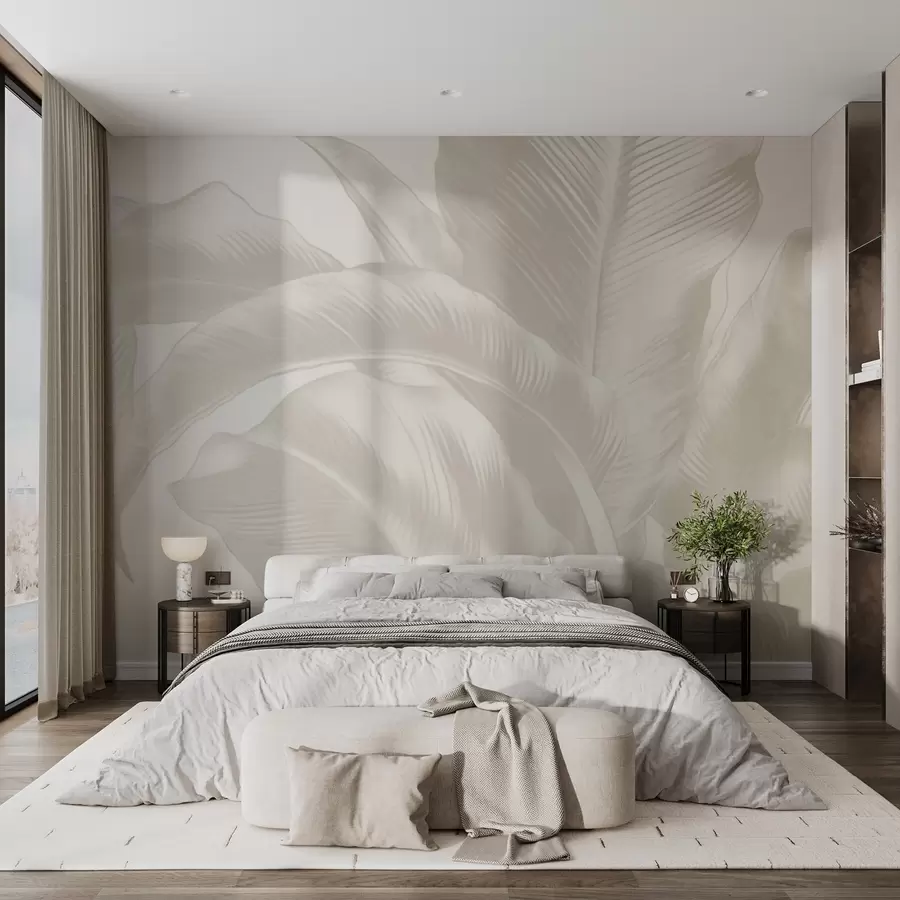 wall murals Дуги листови, листови банане са излизаним ефектом w04827