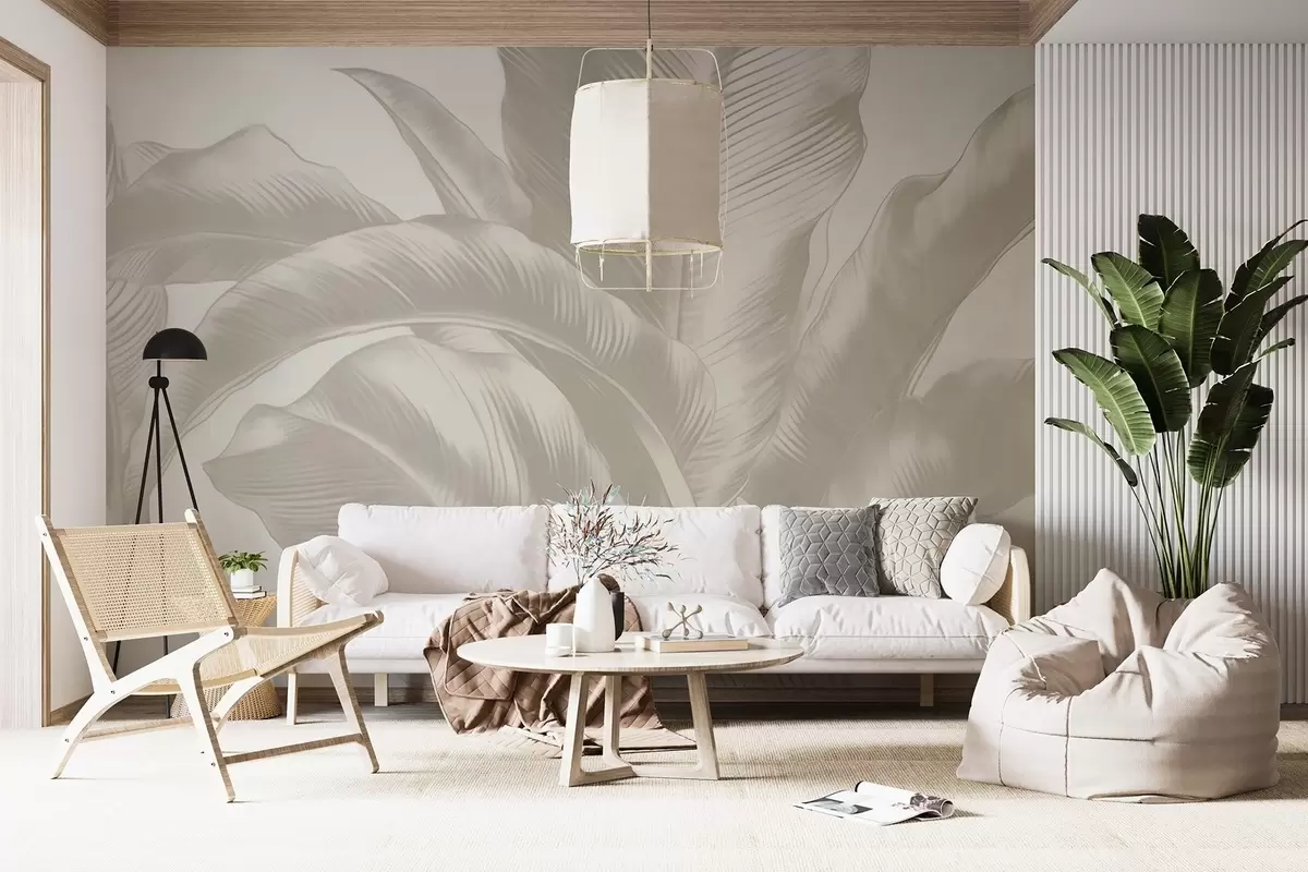 wall murals Дуги листови, листови банане са излизаним ефектом w04827