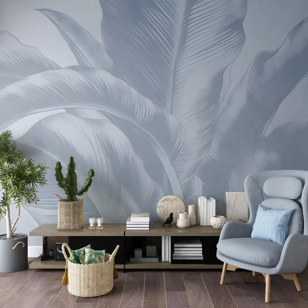 wall murals Дуги листови, листови банане са излизаним ефектом w04827v1