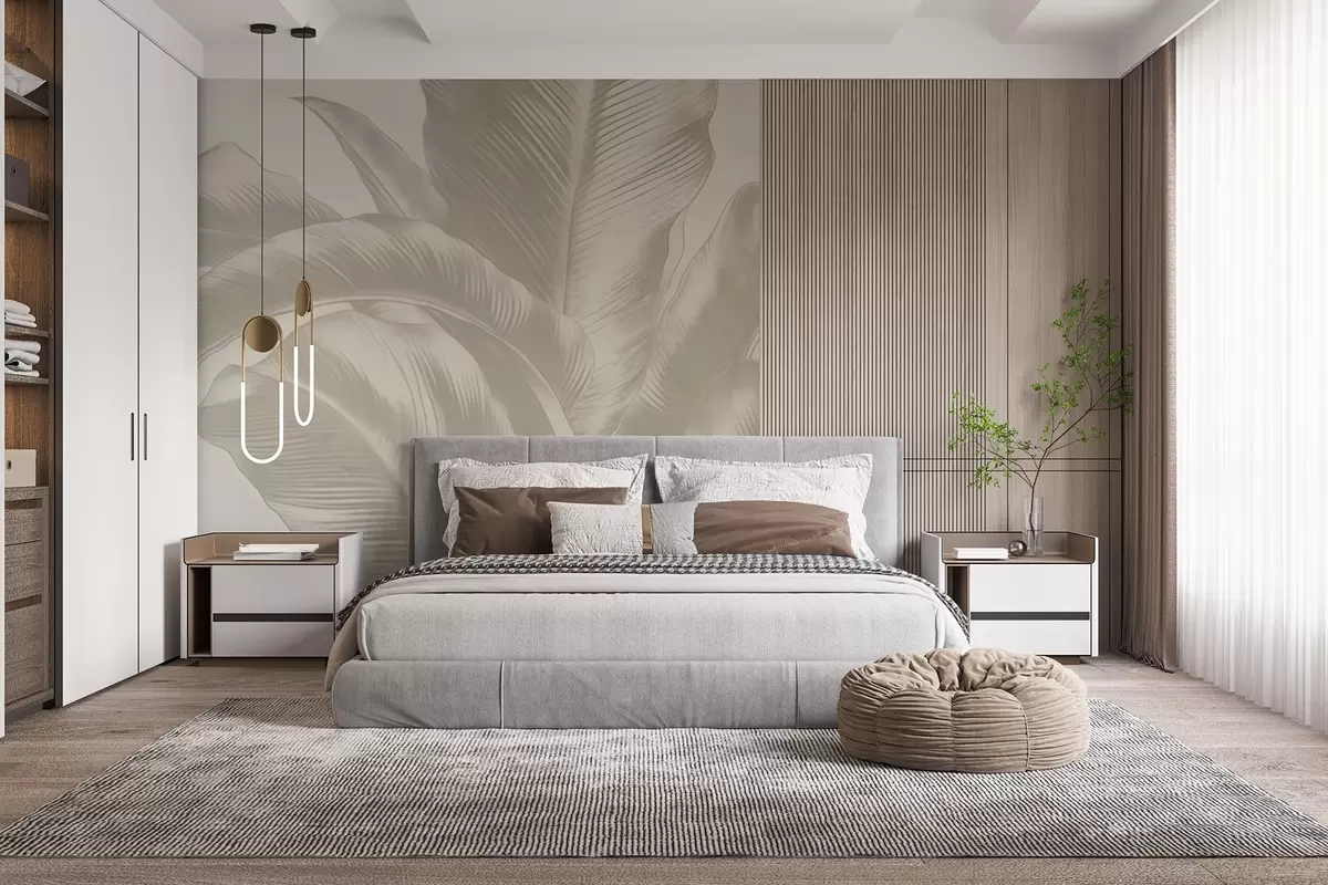 wall murals Дуги листови, листови банане са излизаним ефектом w04827v4