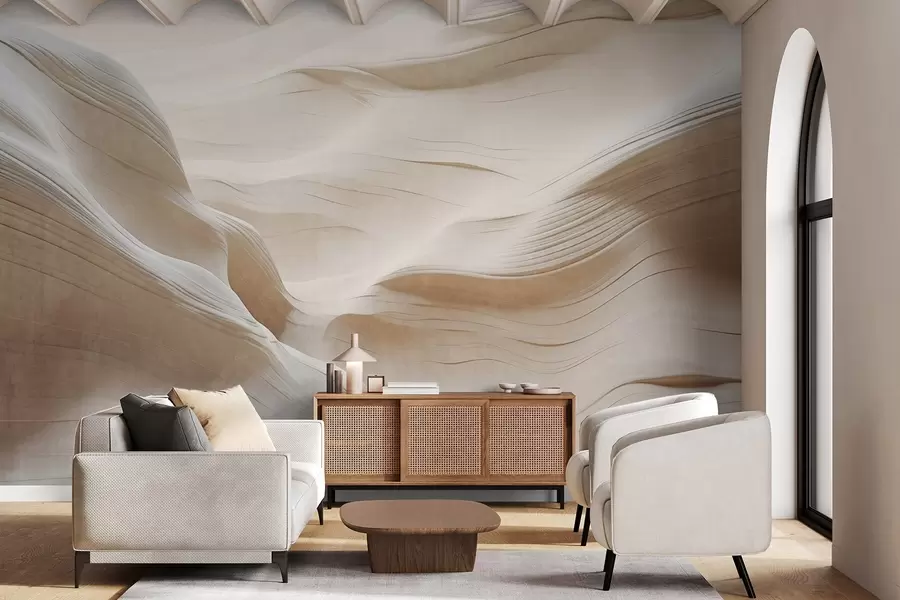 wall murals Зидови од пешчара са текстуром кањона, глатким, текућим кривинама и текстурама, природна лепота, минимализам w09533