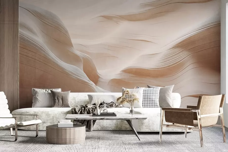 wall murals Зидови од пешчара са текстуром кањона, глатким, текућим кривинама и текстурама, природна лепота, минимализам w09533