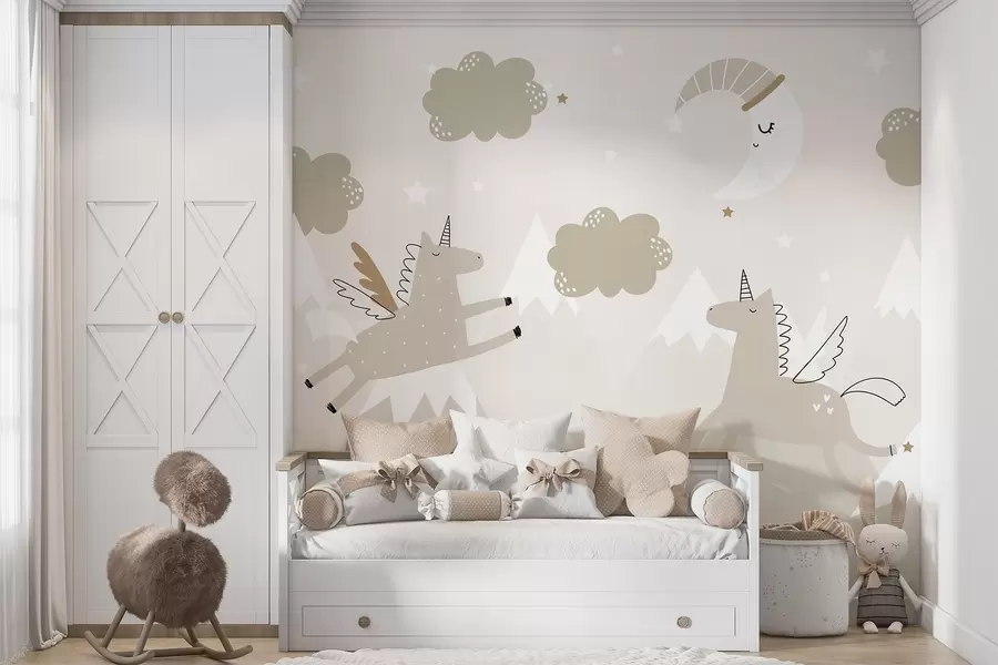 wall murals Успавани Месец, једнорози и балони w04886