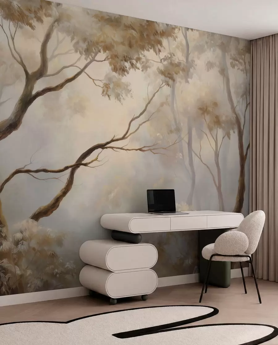 wall murals Шума у лаганој јутарњој магли. Деликатна атмосферска слика у стилу уметничког пејзажа w04817