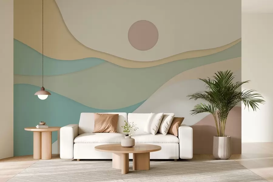 wall murals Минималистичка апстракција са меким, таласастим облицима који подсећају на текуће пејзаже и дине w04874
