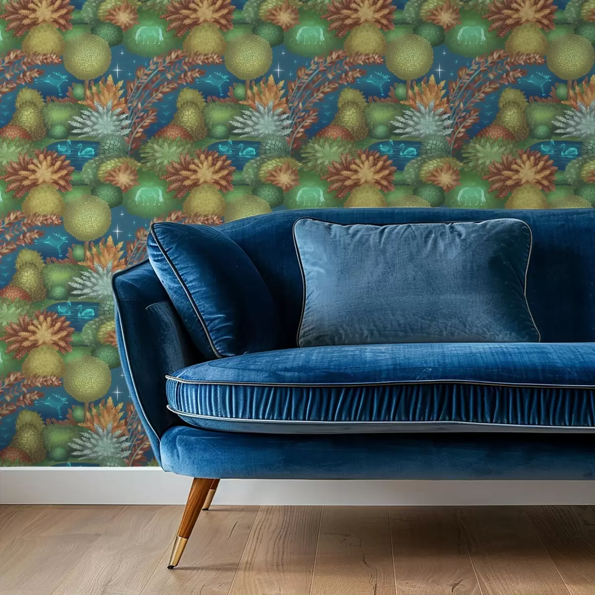 Позадина Бајковита ноћна башта са језером и светлећим животињама a00851