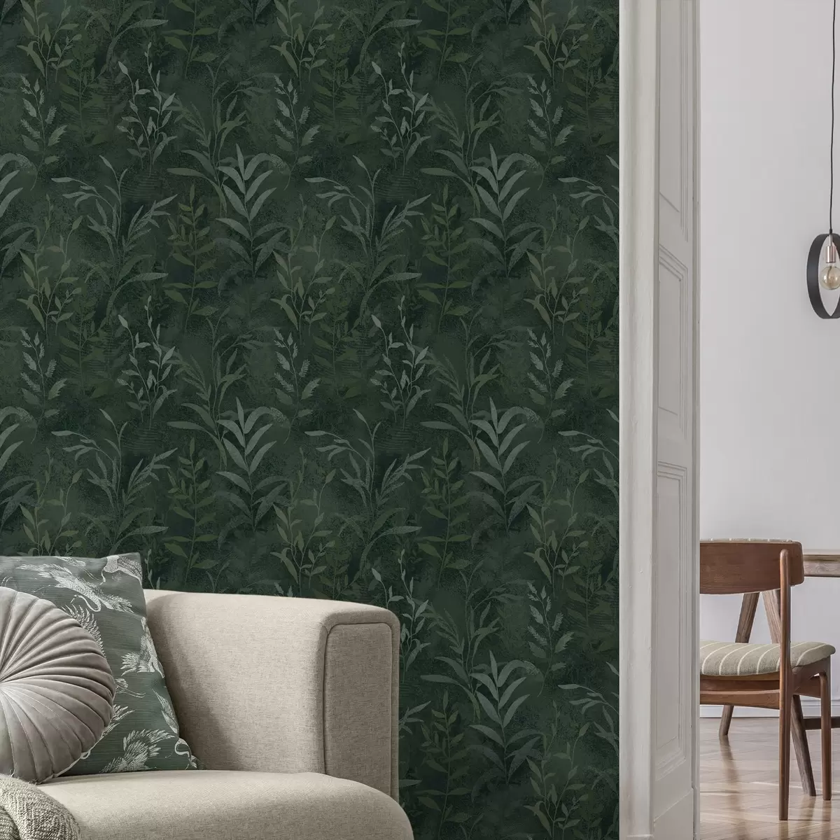 Позадина Тамнозелена позадина са провидним лиснатим гранама a00888