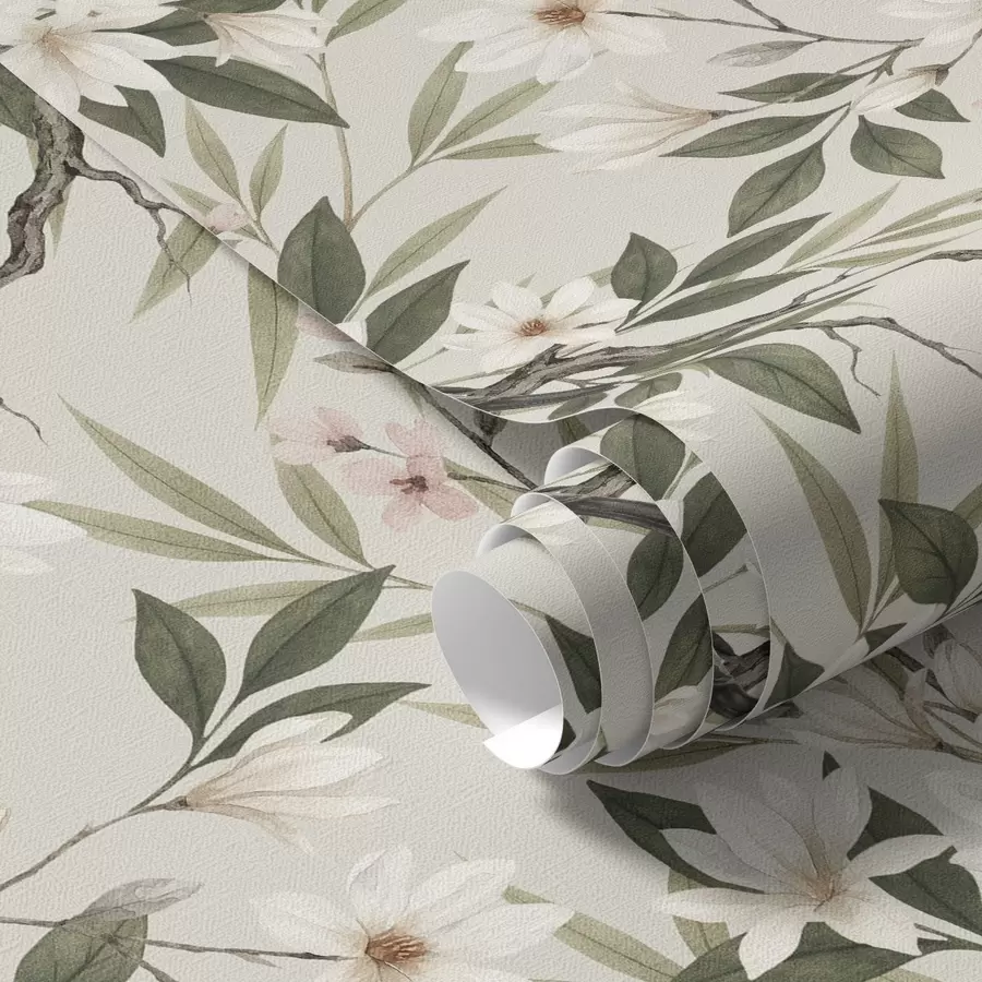 wall murals Зебе са белим грудима на гранама са кремастим цветовима a00889